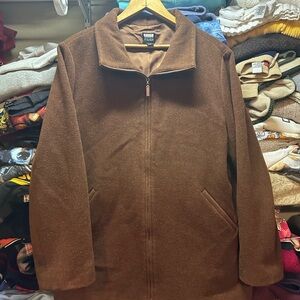Eileen Fisher 100% Wool Brown Jacket Full Zip Mock Neck Pockets Size Medium